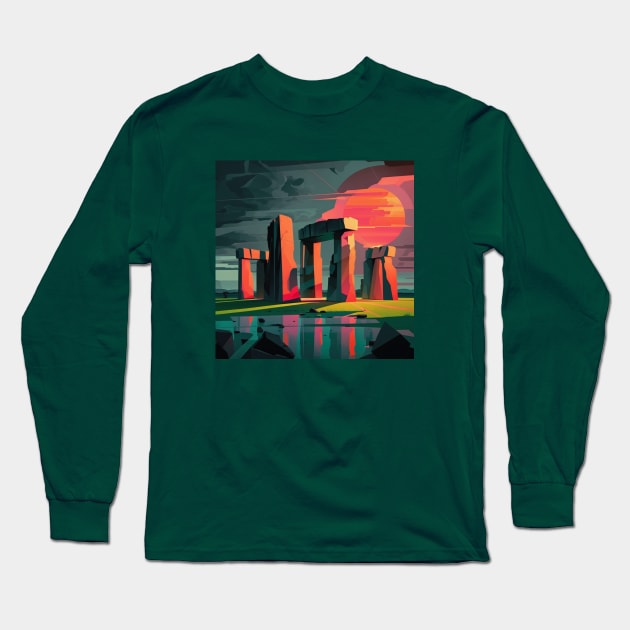 Stonehenge in Abstract Sunset Long Sleeve T-Shirt by Star Scrunch